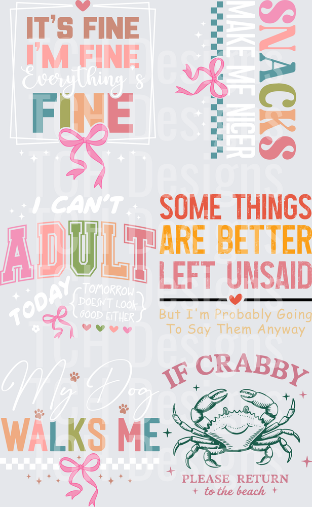 Sassy Quote Collection with Pink Bows and Crab Design