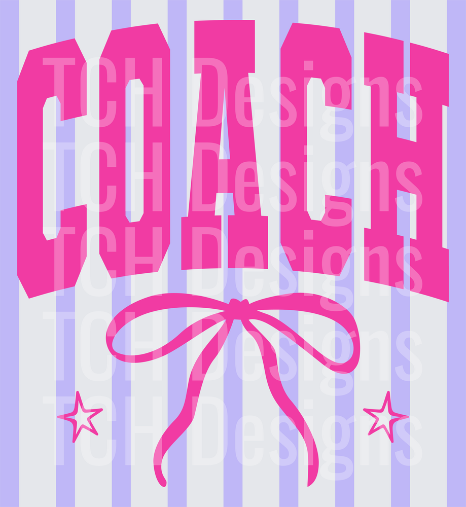 Hot Pink Coach Varsity Arch Text Bow Stars Lavender Stripes