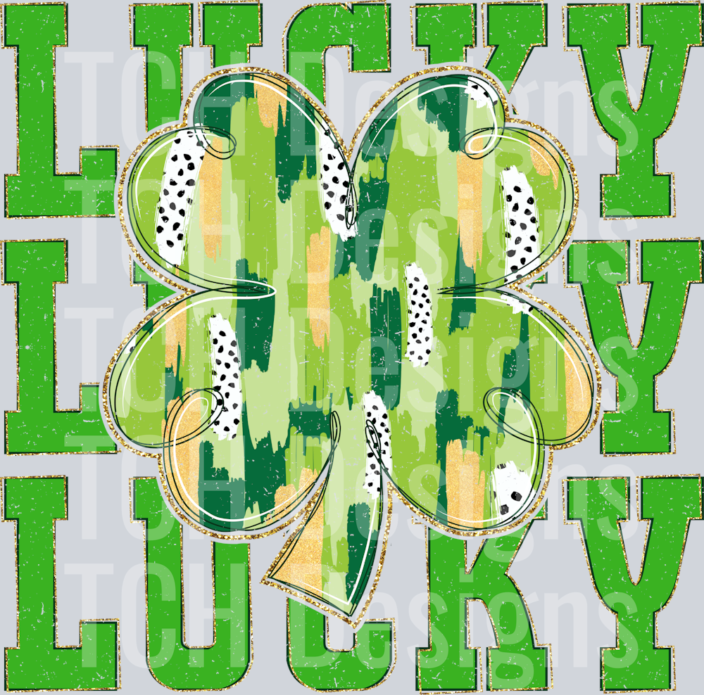 Brushstroke St Patrick_s Day Lucky Shamrock PNG ( Distressed )