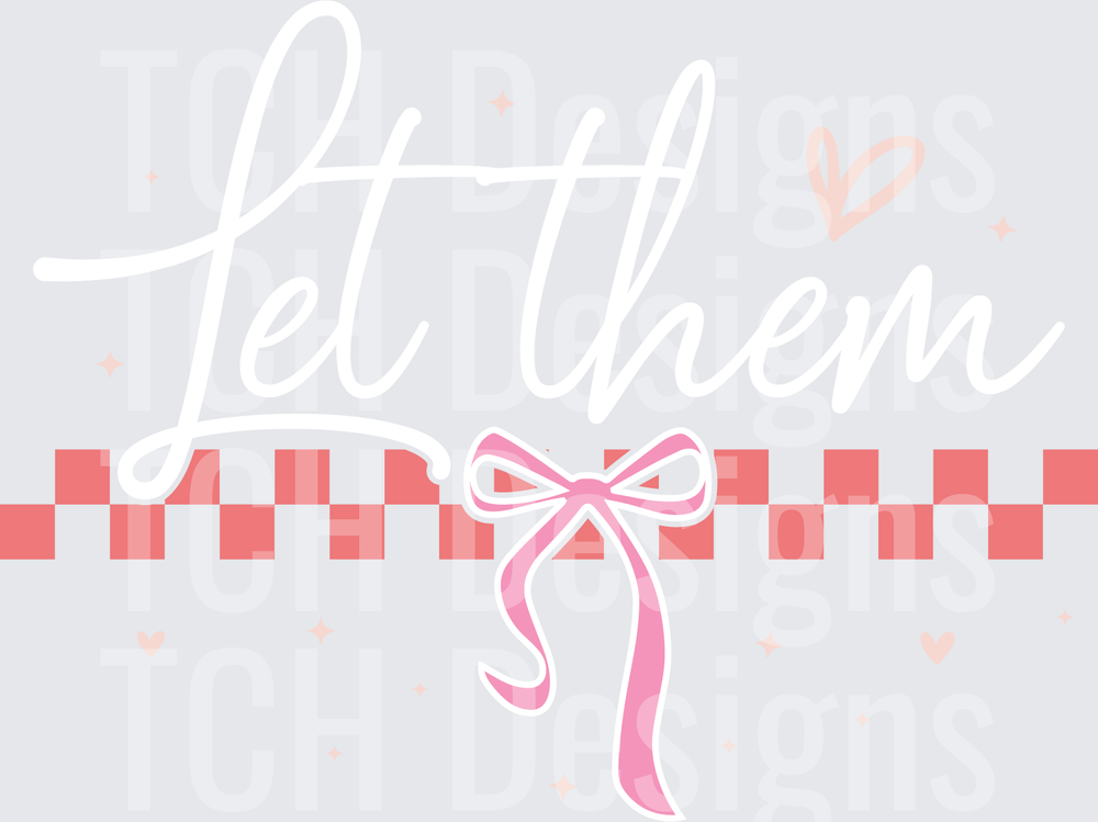 Pink Gift Bow on Checkered Ribbon with Hearts and Stars