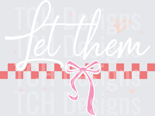 Pink Gift Bow on Checkered Ribbon with Hearts and Stars