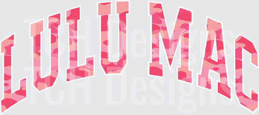 Lulu Mac Arched Pink Camo College Letter Design