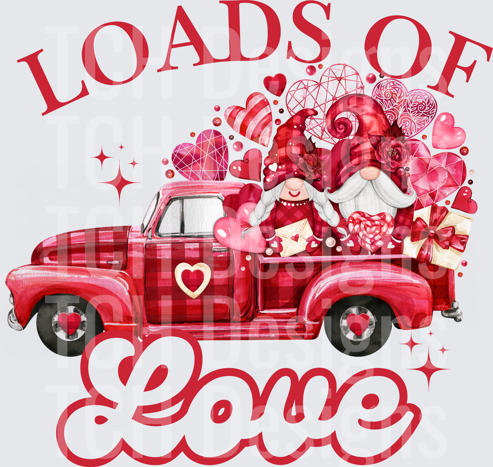 Loads of Love Valentine Gnomes Red Plaid Truck Hearts
