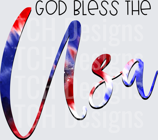 God Bless The USA Red White Blue Watercolor Script