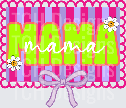 Retro Mama Design with Daisy Flowers and Purple Bow