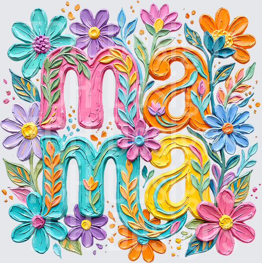 Colorful Floral Mama Letters with Vibrant Blooms and Leaves