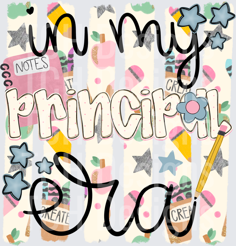 Young Principal Era School Supply Doodle Pattern with Pencils and Stars