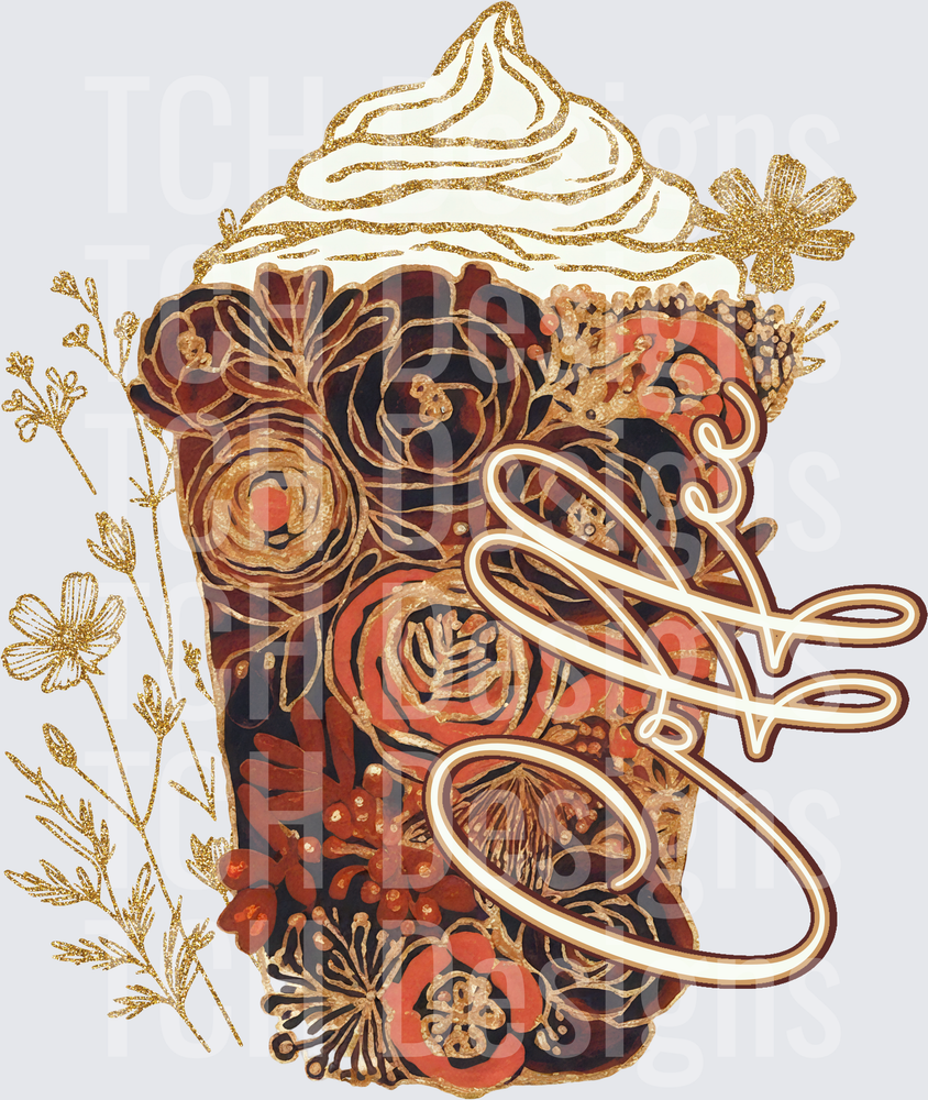 Floral Botanical Whipped Cream Coffee Cup Gold Glitter
