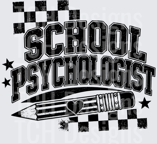 School Psychologist Vintage Grunge Pencil Checkered Stars