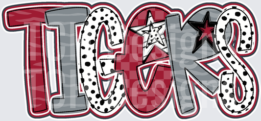 Tigers Crimson Gray Doodle Letter Mascot Word Art