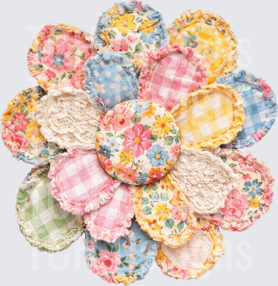Patchwork Flower PNG, Faux Fabric Flower