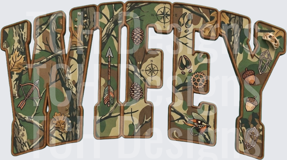 Wifey Camo Woodland Hunting Outdoors Bold Letter Design
