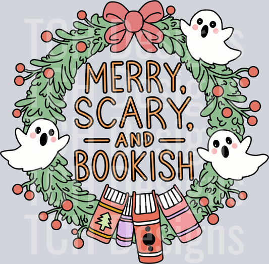 MerryScaryandBookishChristmasBookPNGDTFStickersDesign
